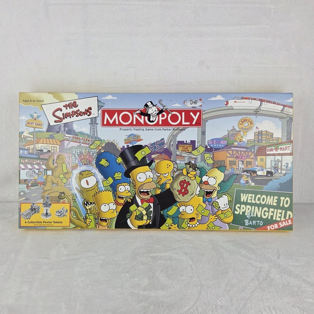 Vintage 2001 The Simpsons Monopoly Board Game Complete 6 Pewter Tokens